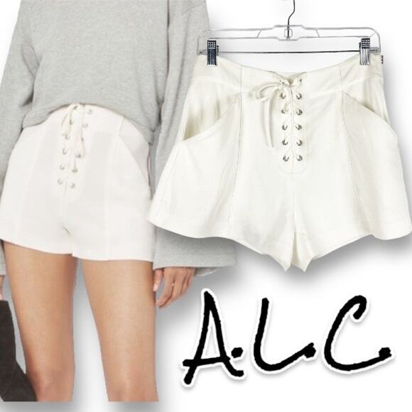 A.L.C. Pants - A.L.C. Kyle Crepe White Lace-Up Shorts High Waist Pockets Women’s Size 8